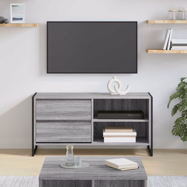 Mobile TV vidaXL in stile industriale, colore grigio, L 100 x P 36 x H 49,5 cm