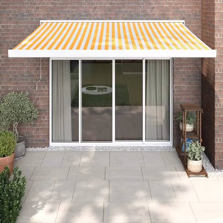 Tenda retrattile vidaXL con bracci pieghevoli in alluminio e tessuto in poliestere, colori giallo e bianco, L: 3,5 m x P: 2,5 m
