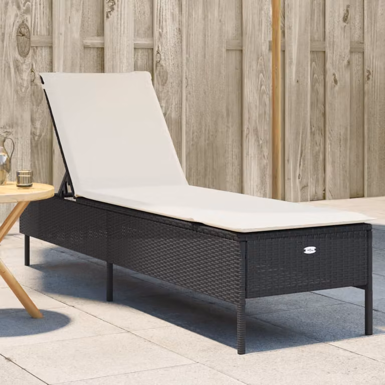 vidaXL Lettino Prendisole in Polyrattan con Cuscino Impermeabile e Poggiatesta Regolabile, Nero e Bianco