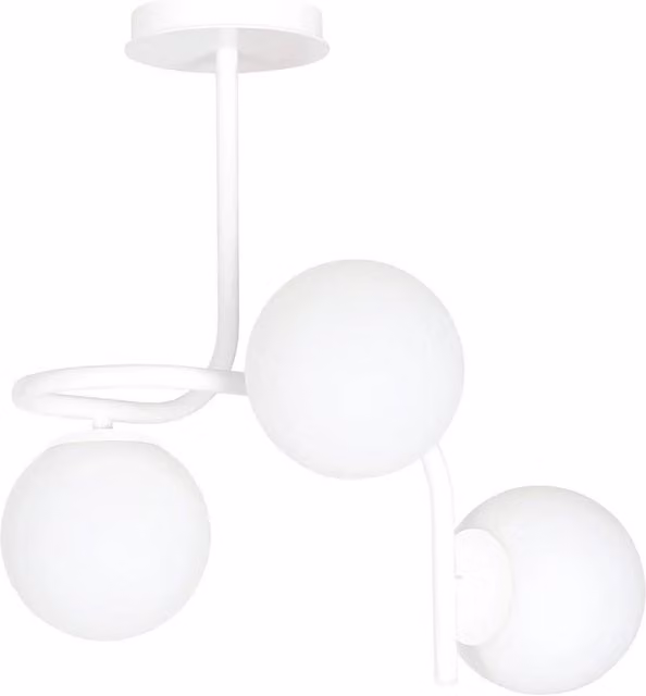 Lampadario a sospensione Ramachandra Luceart-Classic con 3 luci a bracci in acciaio bianco e sfere in vetro opalino