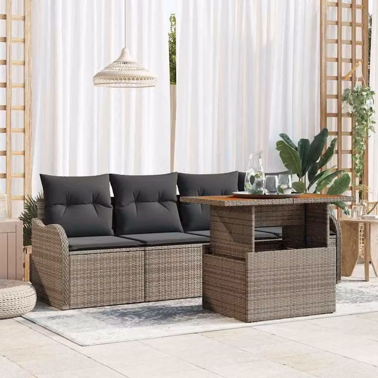 Maison Exclusive - Set da giardino composto da 5 pezzi, divano, colore grigio, realizzato in rattan sintetico