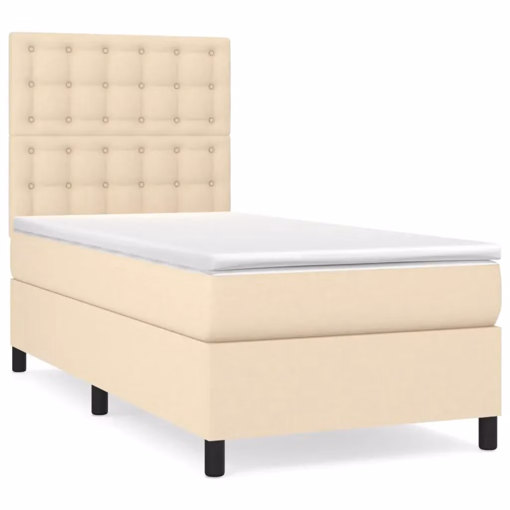 Letto Ibrido vidaXL con Giroletto a Molle e Materasso in Tessuto Beige e Bianco L/P/H: 190 x 90 x 31 cm