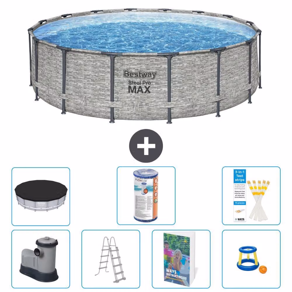 Bestway Steel Pro MAX, piscina in acciaio, forma rotonda, dimensioni 488x122 cm, composta da 6 parti, modello S541