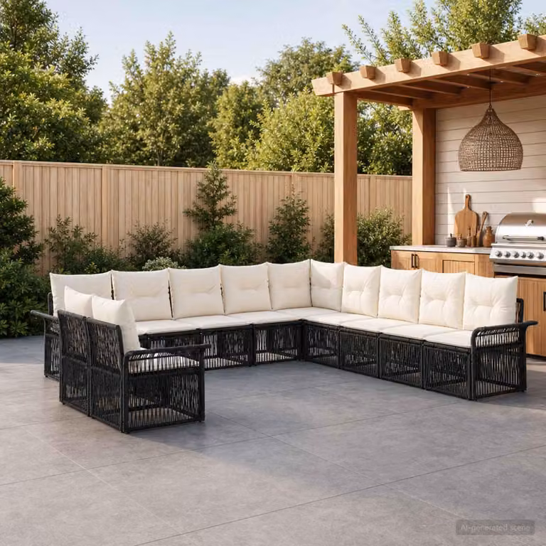 Maison Exclusive - Set da giardino composto da 11 pezzi, divano in rattan sintetico nero