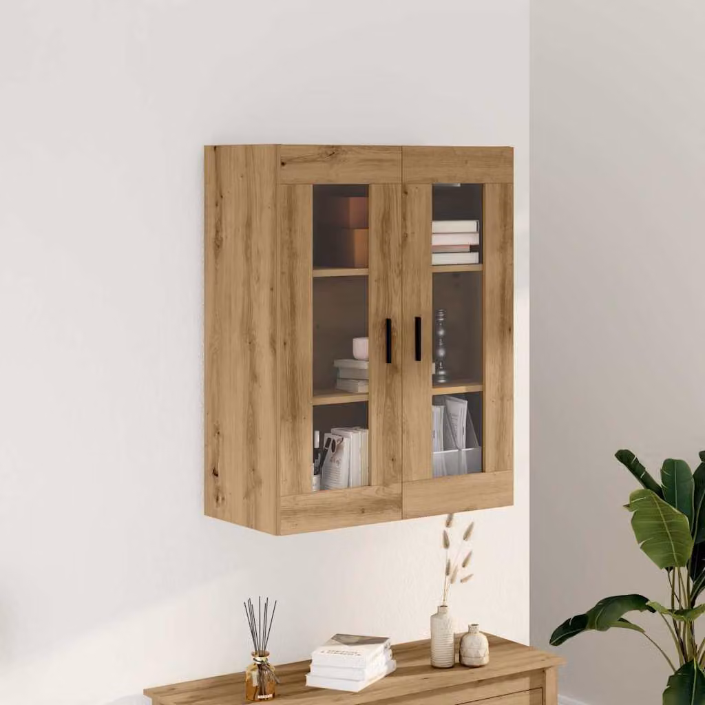 Mobile a parete vidaXL in rovere con ante in vetro e ripiani interni, L: 69,5 cm, P: 34 cm, H: 90 cm