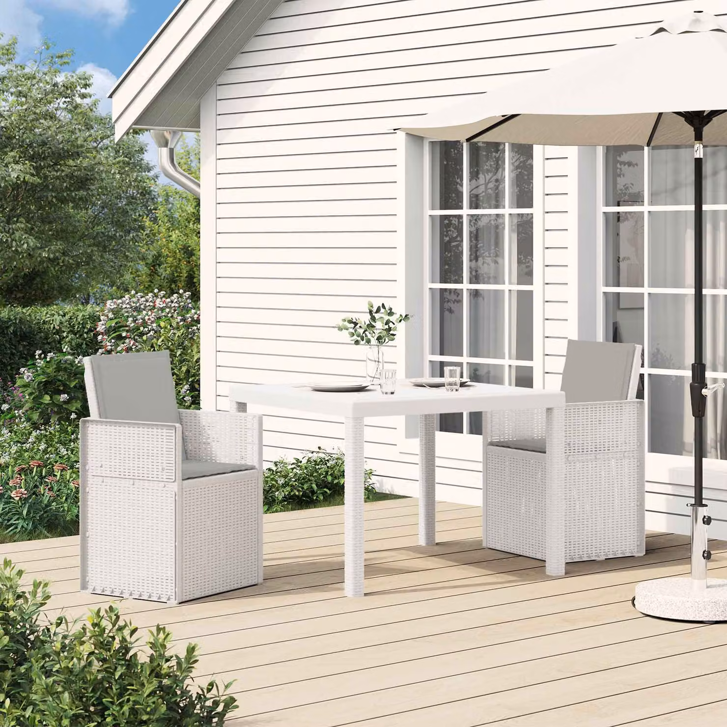 vidaXL Set da Pranzo per Giardino e Terrazzo 3 pz Bianco e Grigio in Plastica e Rattan