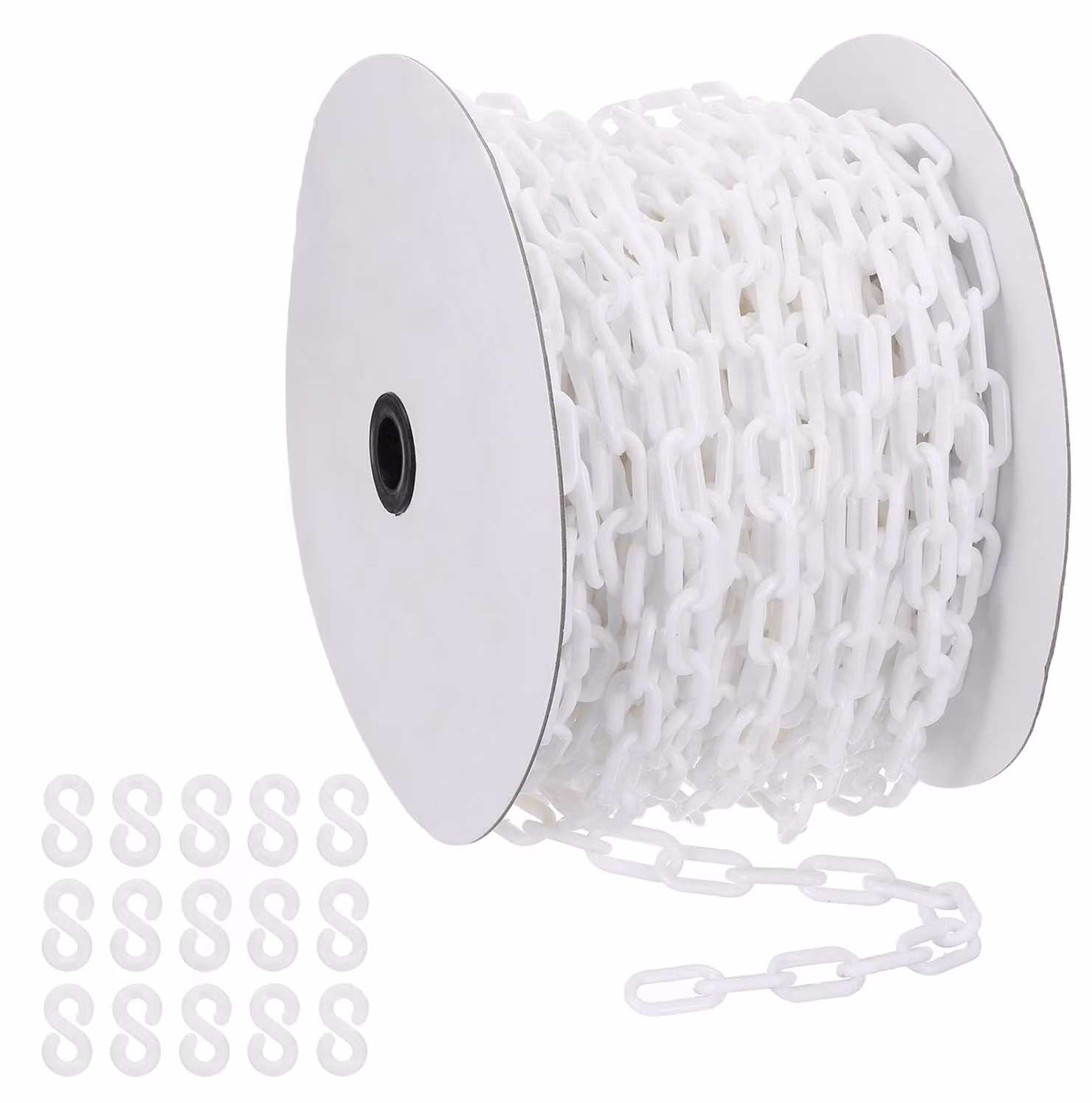 Catena in plastica, lunghezza 40 metri, elementi da 35x20x6 cm, con 15 ganci, colore bianco
