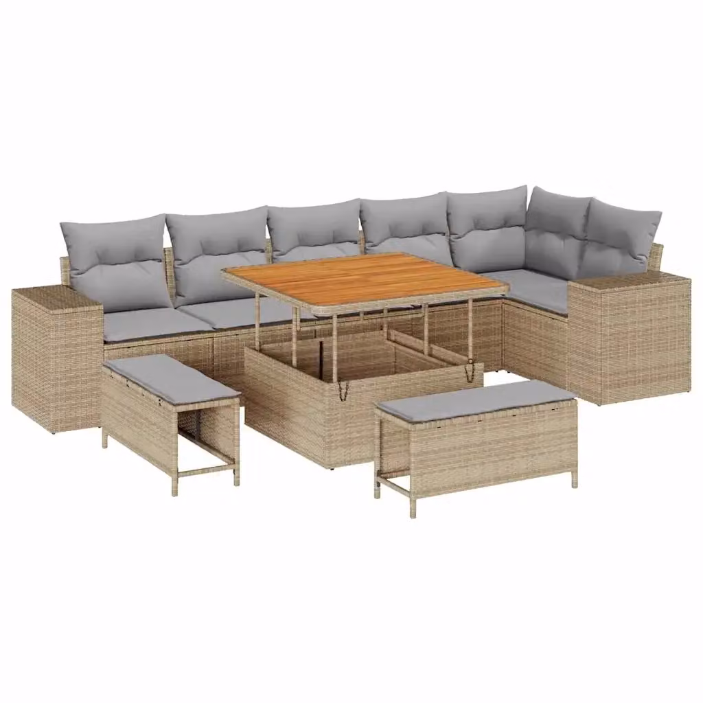 Set Divano da Giardino Moderno vidaXL in Polyrattan Beige con Cuscini e Tavolino da Esterno – 2