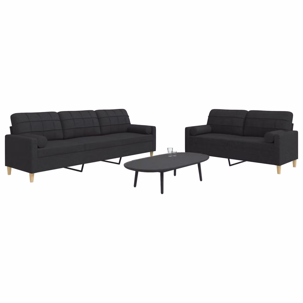 Set di 2 divani vidaXL moderni in tessuto nero con cuscini decorativi e struttura in metallo – 1