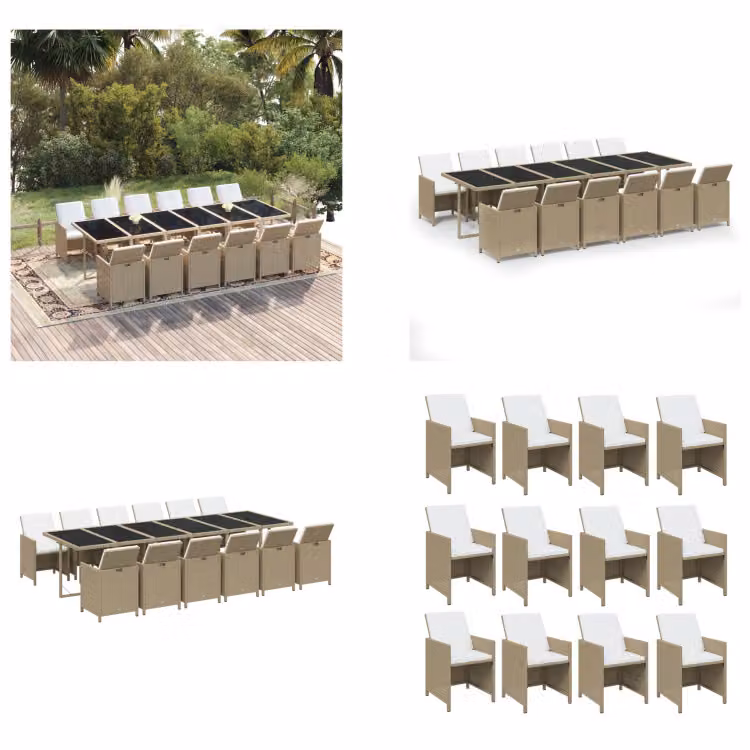 vidaXL Set da pranzo da giardino 13 pezzi con cuscini in polyrattan beige - Set da pranzo da giardino - Set da pranzo da esterno - Set da pranzo da giardino - Set da pranzo da giardino