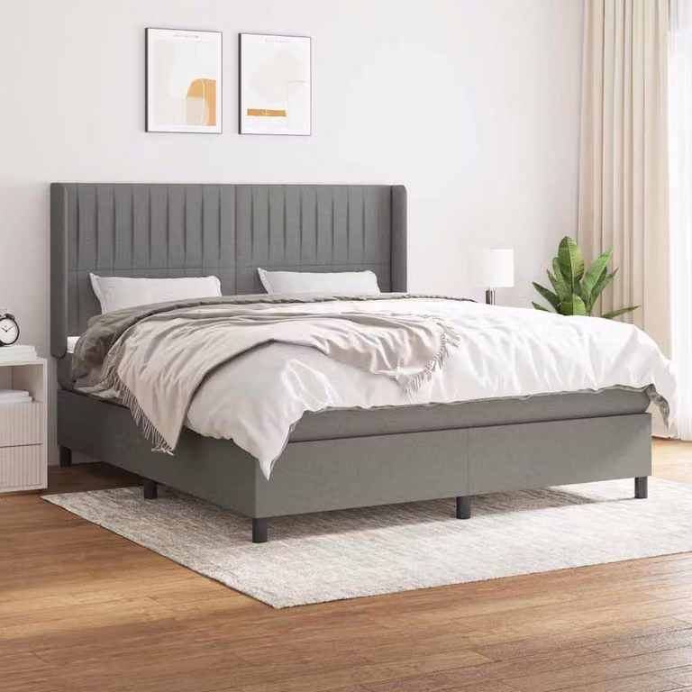 vidaXL Giroletto a Molle Ibrido con Materasso in Grigio e Bianco L/P/H: 160 x 200 x 128 cm