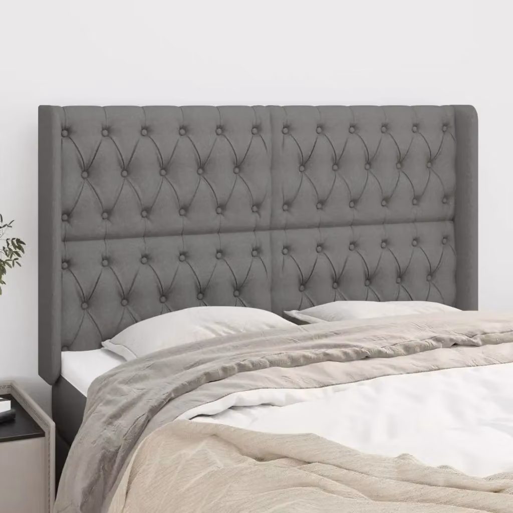 Testata del letto ad orecchio in tessuto grigio scuro L: 147 cm, P: 16 cm, H: 118/128 cm – 2