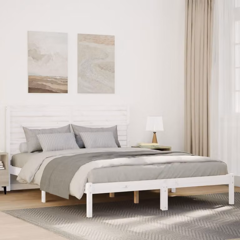 vidaXL Giroletto Extra Lungo in Legno di Pino Massello Bianco L/P/H: 140 x 225,5 x 145,5 cm