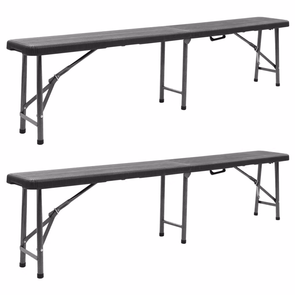 The Living Store Panche da giardino pieghevoli 2 pezzi 180 cm HDPE Nero