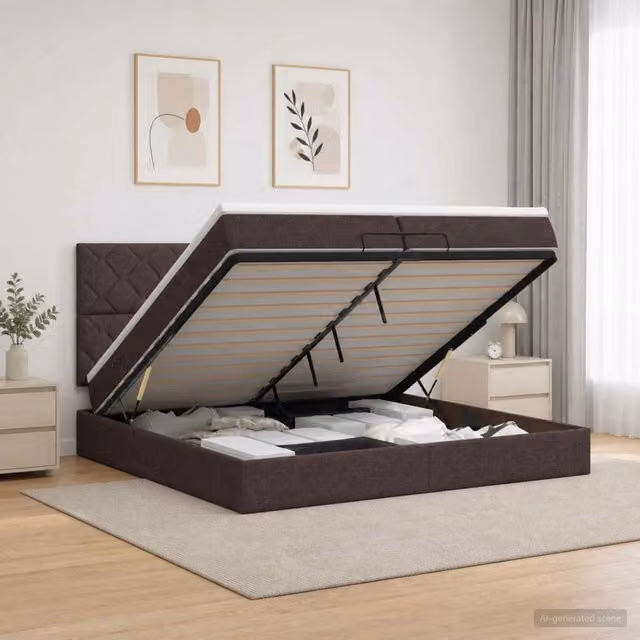Letto Ottomano con Materasso e Illuminazione LED vidaXL, Marrone, L/P/H: 200 x 200 x 88 cm