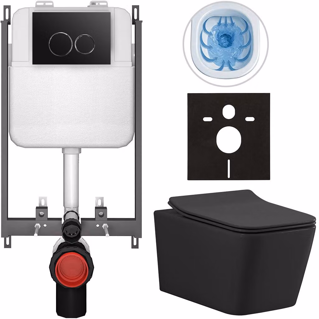 CERANO - Set WC da incasso Forte - nero opaco - pulsante Prime/Duoalo, nero - da incasso - 51x36 cm