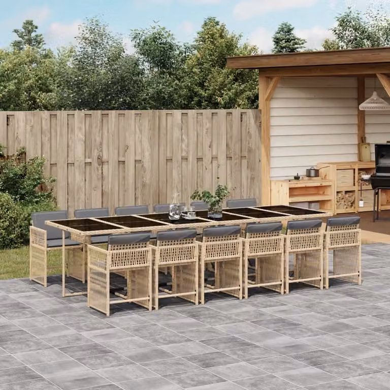 Maison Exclusive - Set Pranzo da Giardino 13 pz con Cuscini Beige Misto Polyrattan