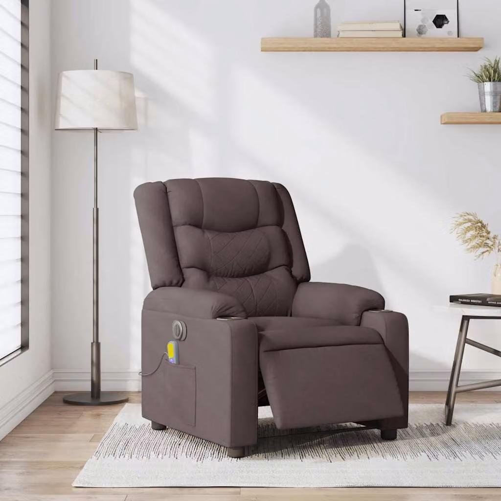 SYFAX™ Poltrona Massaggio Reclinabile Elettrica Marrone Scuro Tessuto