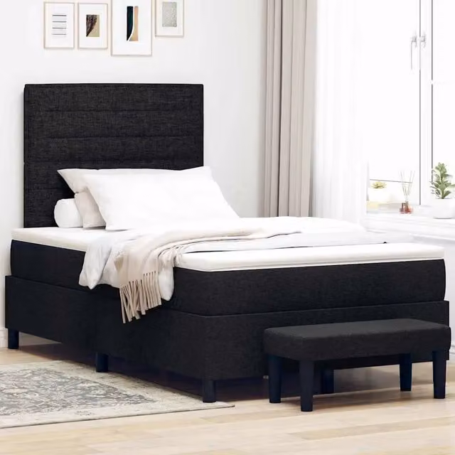 Letto ibrido con molle a tasche e testiera vidaXL in tessuto nero L/P: 120 x 200 cm