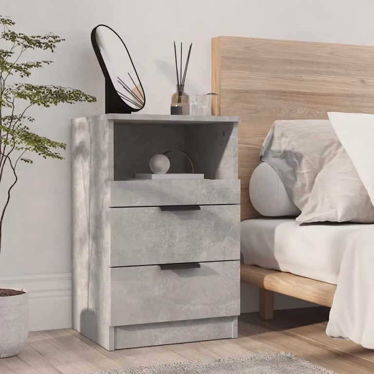 Comodino moderno vidaXL in legno MDF Grigio Cemento L: 40,0 cm, P: 36,0 cm, H: 65,0 cm