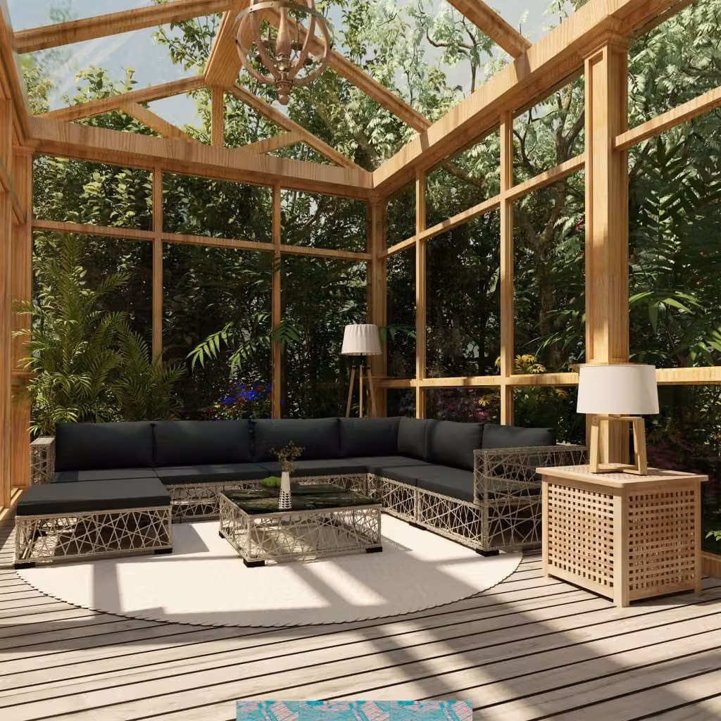Maison Exclusive - Set da giardino 8 pezzi con cuscini in polyrattan grigio