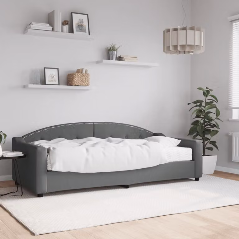 vidaXL Divano Letto con Materasso in Tessuto Grigio L/P/H: 223 x 90 x 100 cm