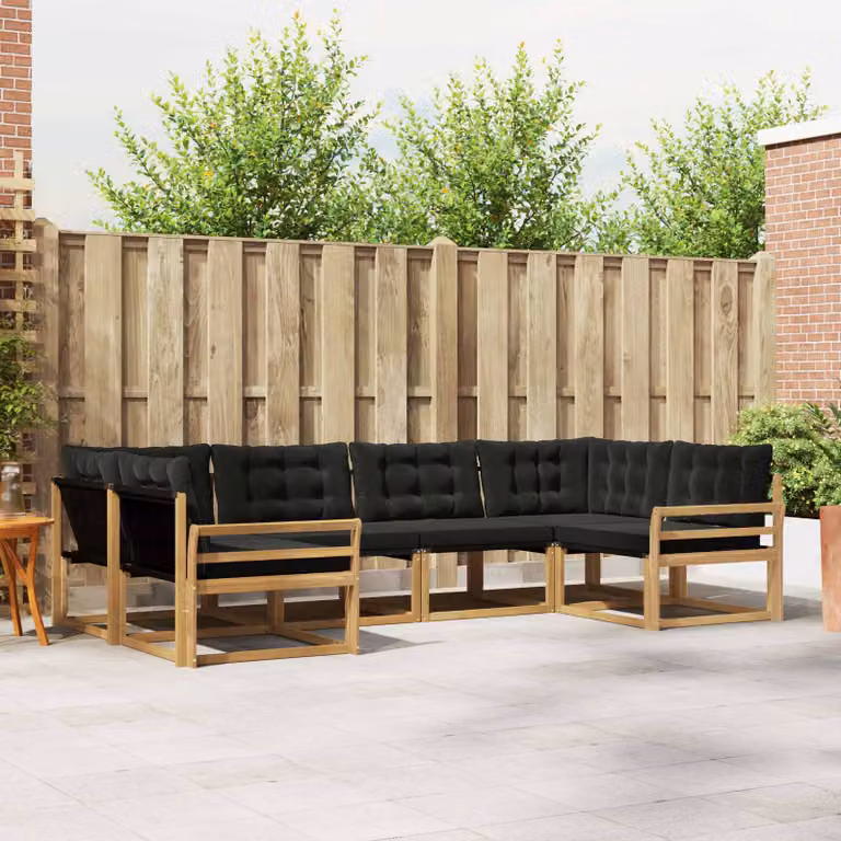 Set di divani da esterno vidaXL 6 pz in legno di acacia con cuscini bianco, nero e marrone