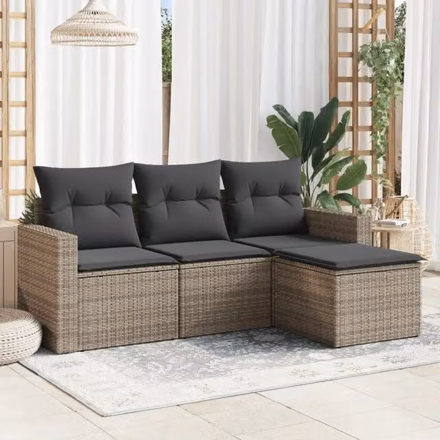 Set Divani da Giardino 4 pz con Cuscini in Polyrattan Grigio 3218860
