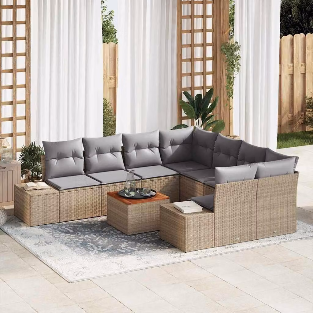 Maison Exclusive - Set da giardino composto da 9 pezzi. Divano e poltrone in rattan sintetico, color beige e grigio chiaro