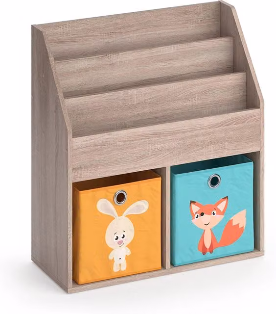 Libreria per bambini Luigi Vicco colore bianco e marrone con 2 scatole pieghevoli L: 72 cm, H: 79 cm, P: 30,7 cm