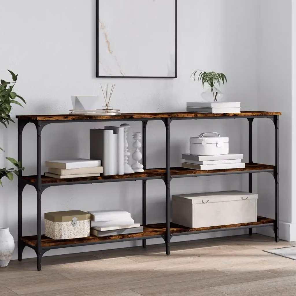 Tavolo Consolle d'Ingresso Design In in Legno Rovere Fumo e Metallo, Marrone, L 150 x P 29 x H 75 cm – 2