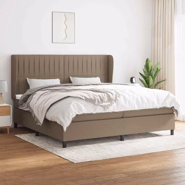 vidaXL Giroletto a Molle con Materasso in Tessuto Beige e Bianco, L/P: 200 x 200 cm