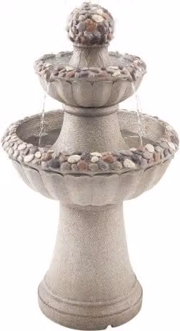 Fontana e Cascata da Esterno VEVOR in Fibra di Vetro e Resina, Design a 2 Livelli con Base in Roccia e Pompa, Grigia, L/P/H: 48 x 48 x 92,7 cm