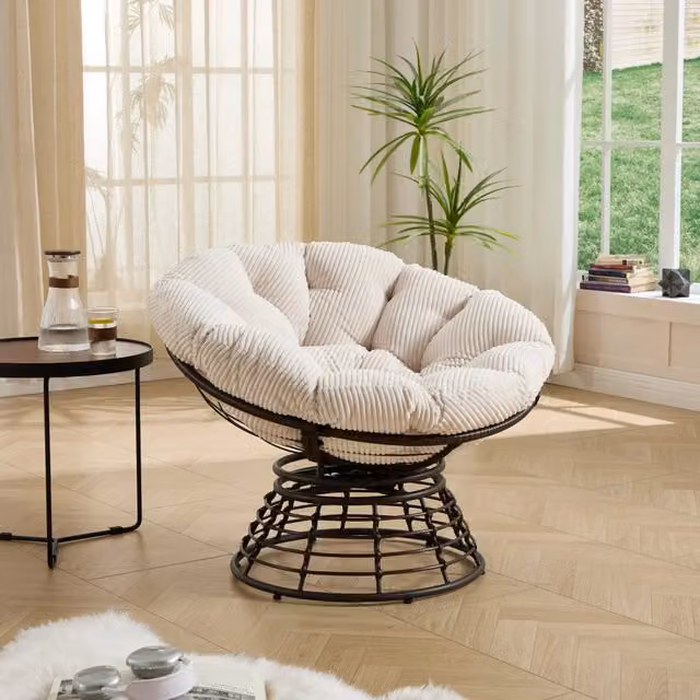 Comoda poltrona Papasan ergonomica in vimini, girevole a 360¡ã per interni ed esterni, con morbido cuscino spesso, ideale per soggiorno, camera da