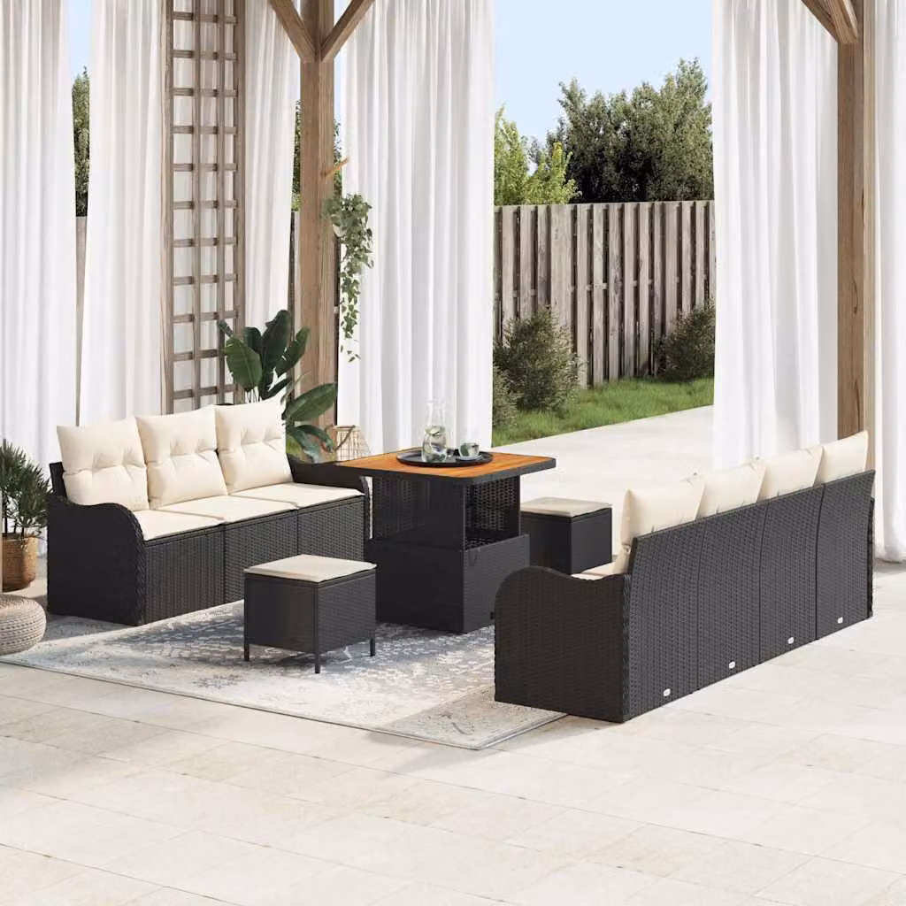 Maison Exclusive - Set da giardino composto da 10 pezzi, divano in rattan sintetico nero