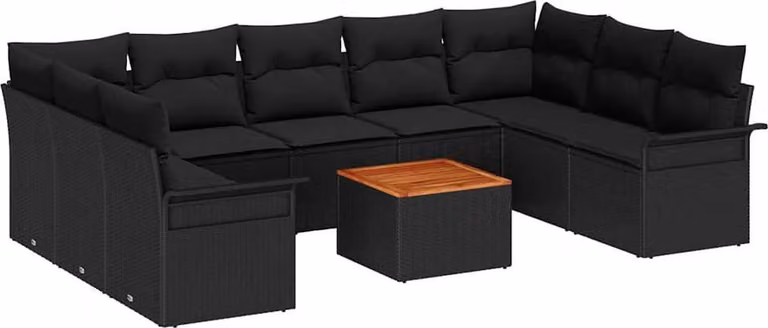 Set Divano da Giardino con cuscino 10 pcs Nero polyrattan