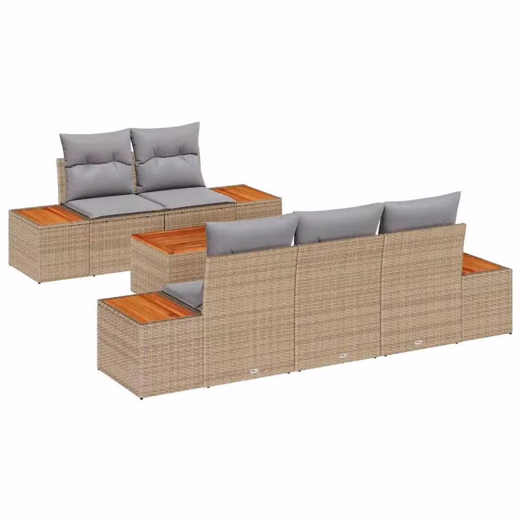 Set Divano da Giardino a L vidaXL 6 pz Beige con Cuscini e Tavolino in Rattan e Acciaio – 2
