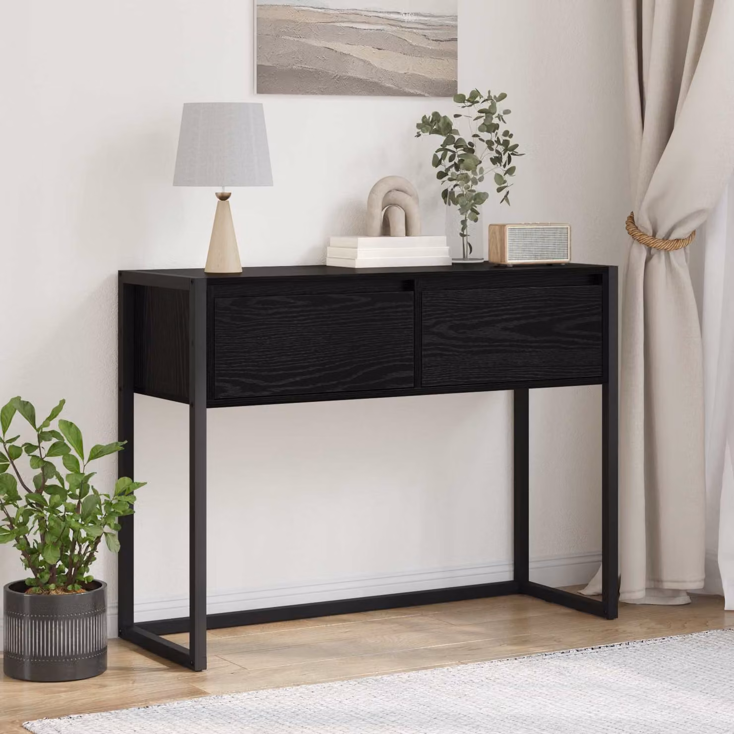 vidaXL Tavolino da soggiorno in stile industriale, colore nero, L/P/H: 100 x 36 x 75 cm