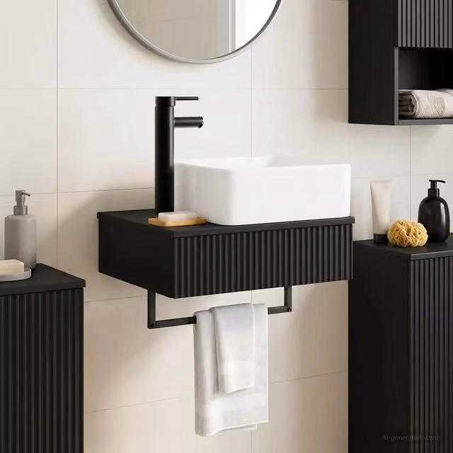 Lavabo da parete moderno vidaXL nero opaco in MDF L: 53 cm, P: 35 cm, H: 39 cm