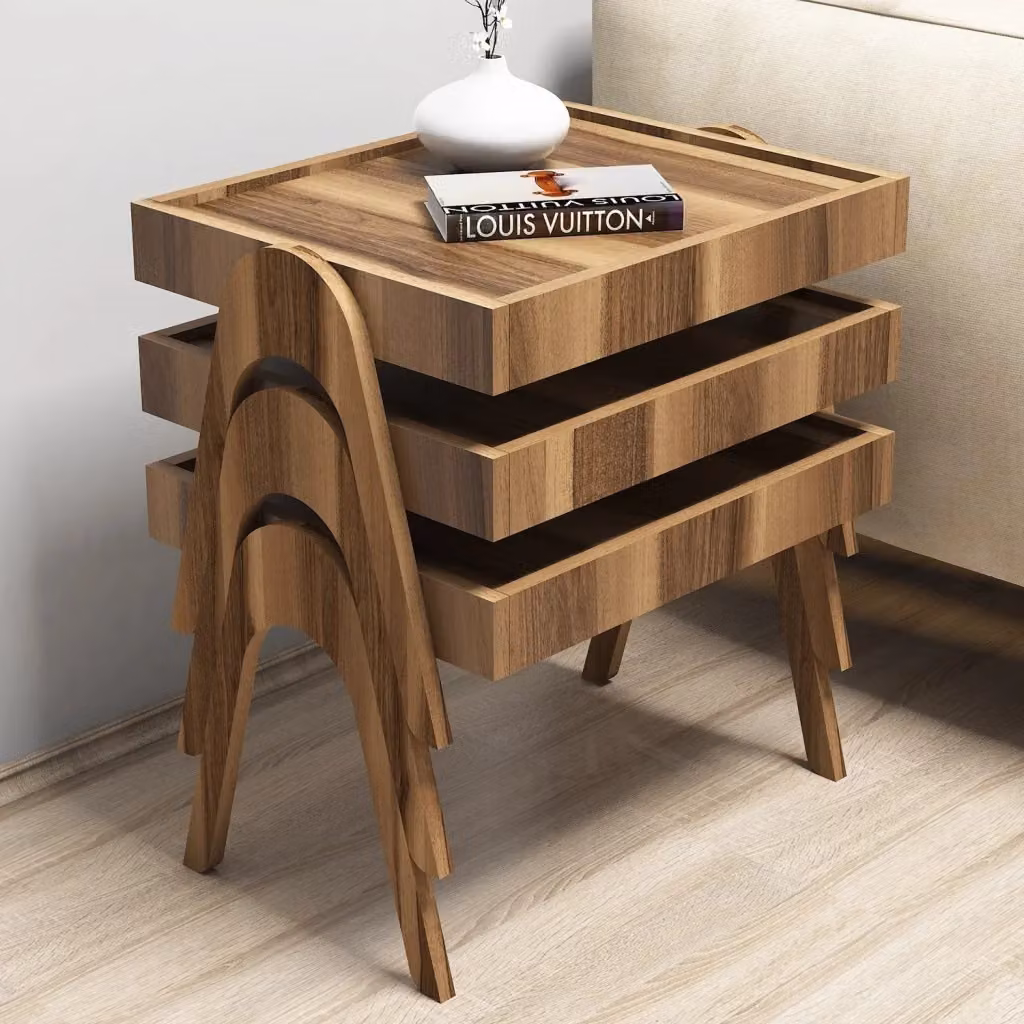 Set di 3 tavolini moderni Roma in legno marrone HANAH HOME L/P/H: 54 x 40 x 64 cm – 2