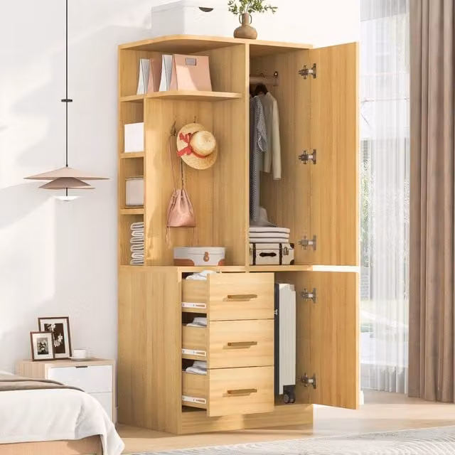 Armadio guardaroba a una porta 70 x 50 x 170 cm in legno; colore legno naturale