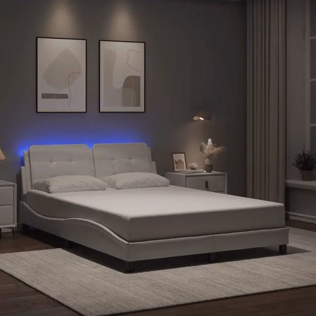 Letto con base a doghe e illuminazione LED con porta di ricarica USB vidaXL Bianco L/P: 140 x 200 cm – 1