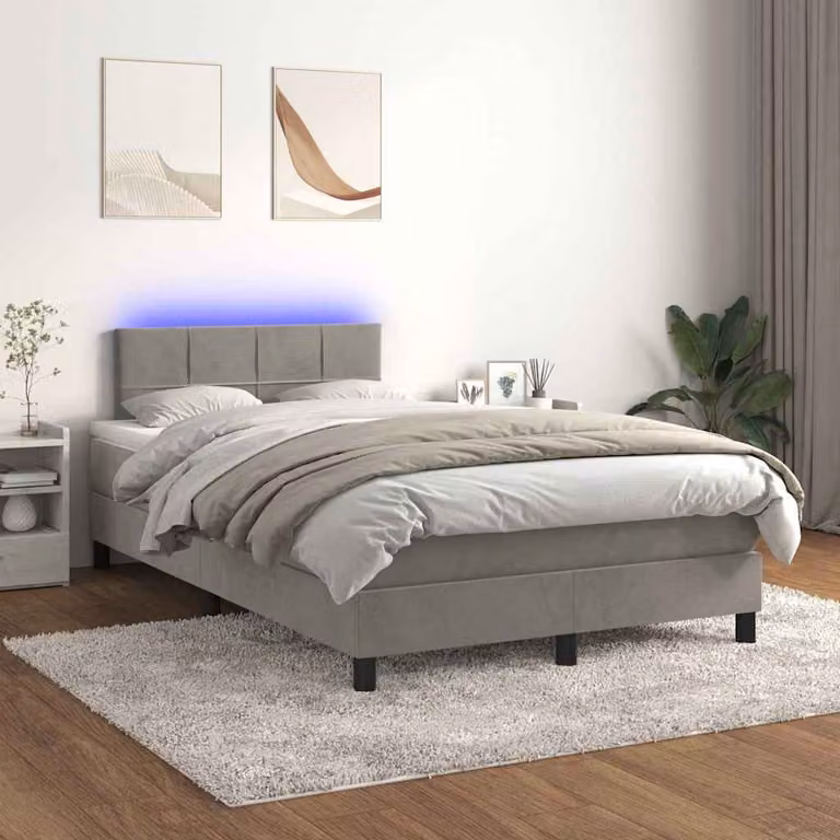 Letto Ibrido vidaXL con Materasso e Illuminazione LED, Rivestimento in Velluto Grigio, L/P/H: 120 x 200 cm