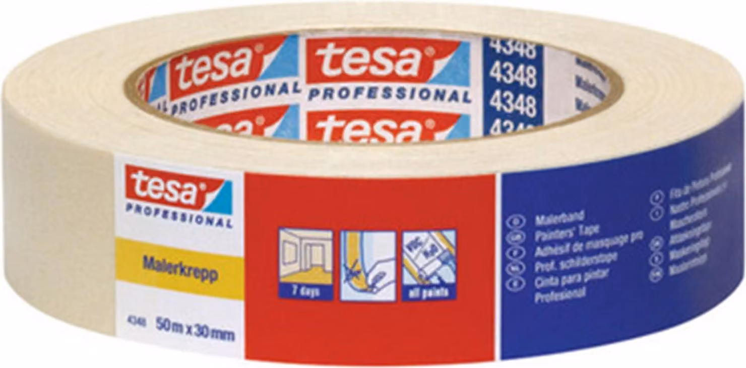 tesa 04348-00016-04 Nastro per mascheratura in carta crespa standard per pittori, 25 mm x 50 m