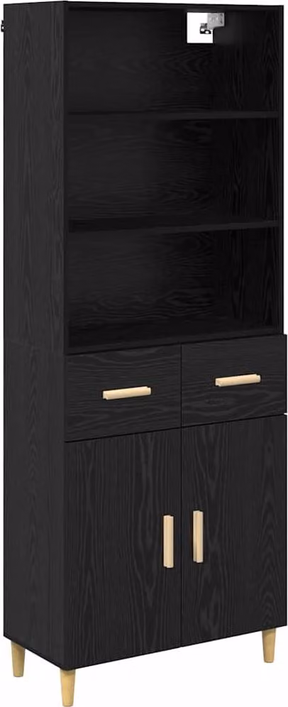 Credenza Rovere Nero 69,5 x 32,5 x 180 cm Legno multistrato