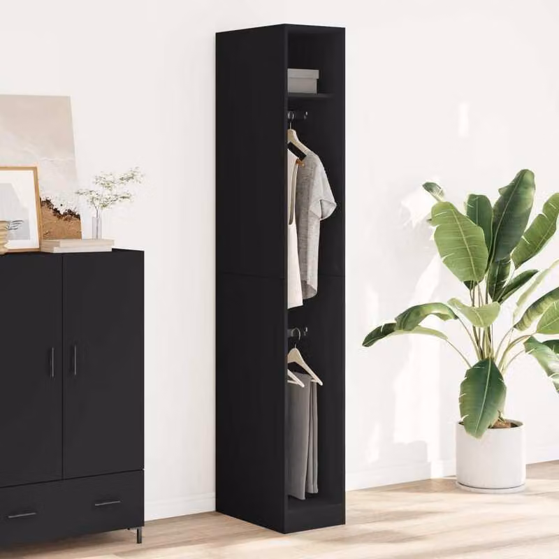 Armadio 30x50x200 cm, realizzato in legno nero trattato, ideale per riporre vestiti e accessori