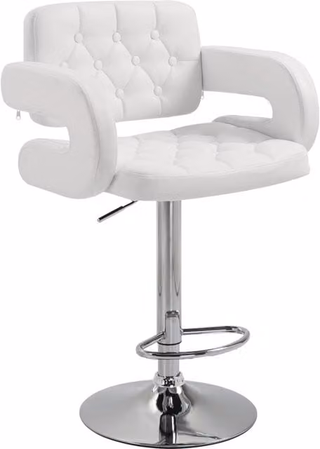Sgabello da bar girevole e regolabile in altezza con schienale braccioli e poggiapiedi 61x50x93-113cm per cucina bianco
