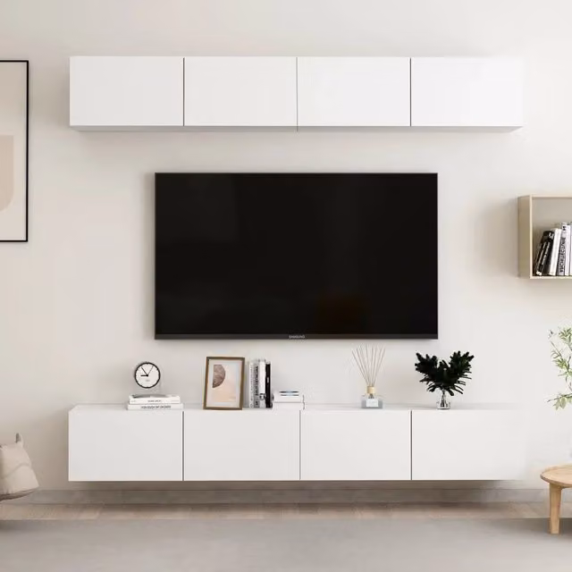 Mobili Porta TV 4 pz-Set di 4 Credenza per TV Bianchi 100x30x30 cm in Legno Multistrato