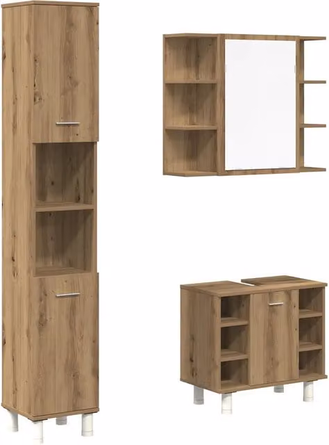 Set Mobili da Bagno | Armadio da bagno 3 pz Rovere Artigianale Legno Multistrato
