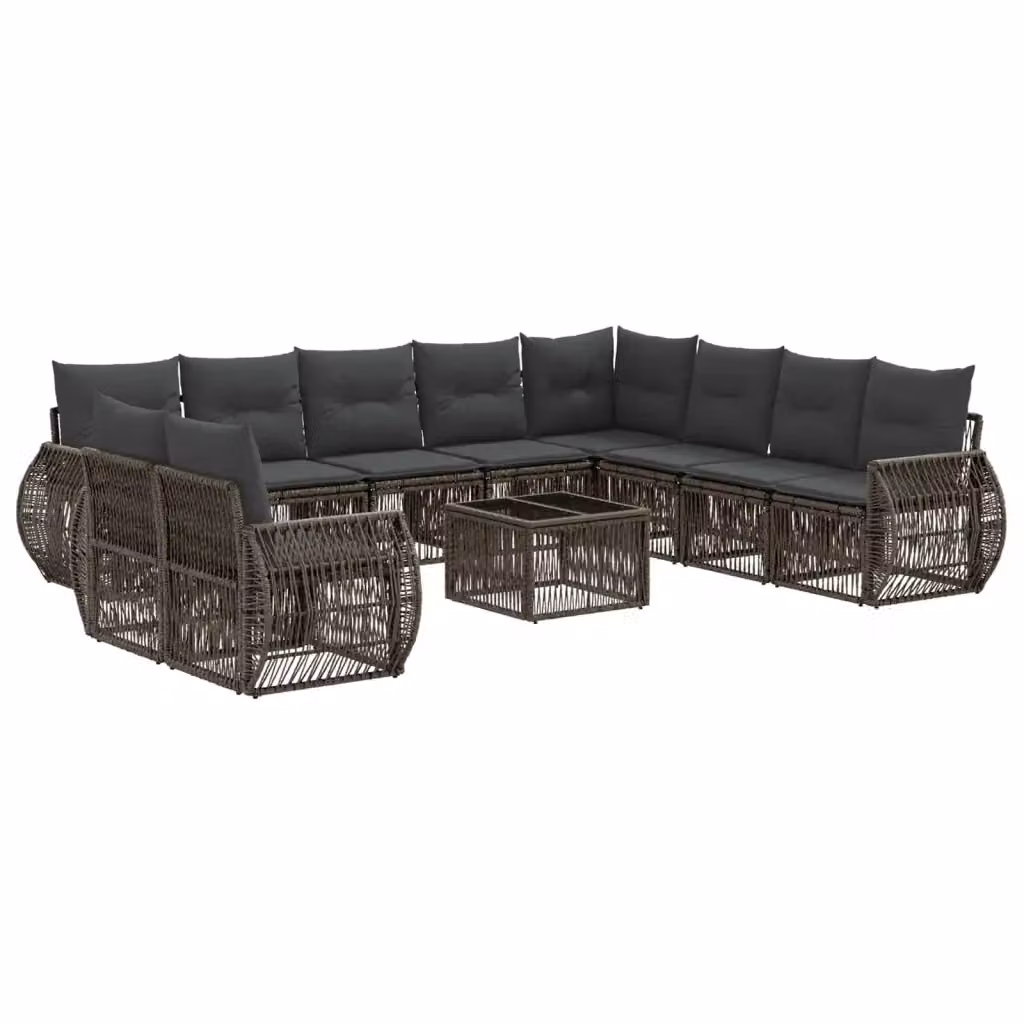 Set Divano da Giardino a L con Tavolino vidaXL, 11 Pezzi, Grigio e Antracite, con Cuscini e Struttura in Metallo e Polyrattan – 2